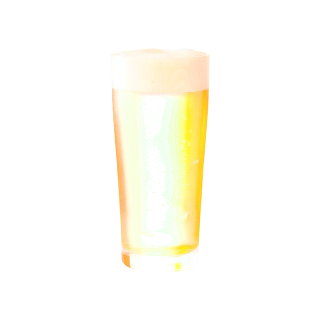Green Goblin cocktail: murky green beer in a tall straight pint glass, with a thin pale foam head