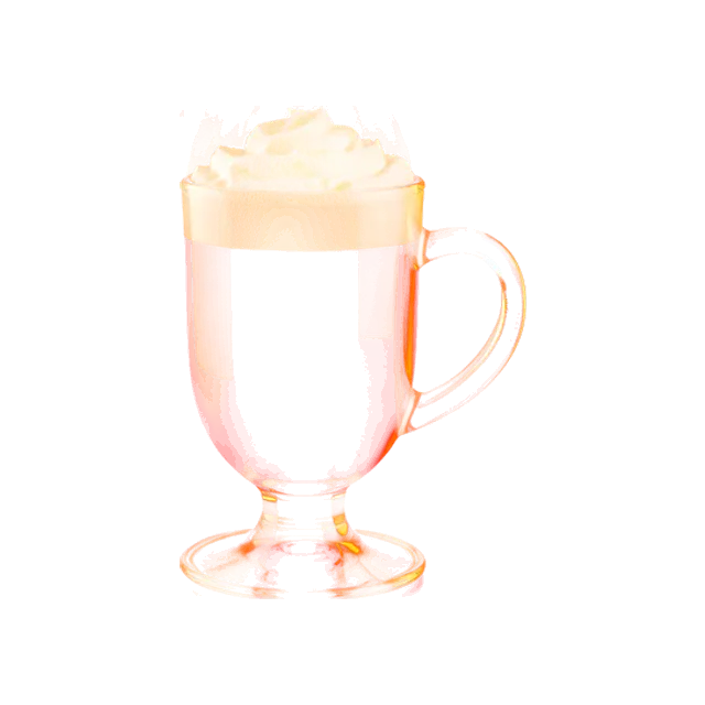 Irish Coffee cocktail: steaming dark coffee drink in a stemmed glass Irish coffee mug, with a thick layer of lightly whipped cream on top