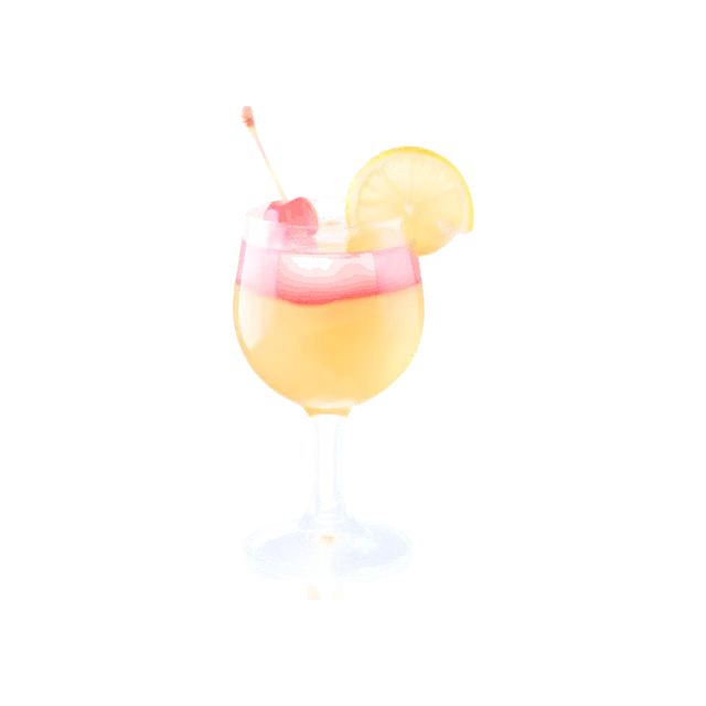 New York Sour cocktail: pale golden drink in a stemmed sour glass, with a distinct deep red wine layer floating on top, clearly separate from the golden drink below, a cherry and a lemon wheel